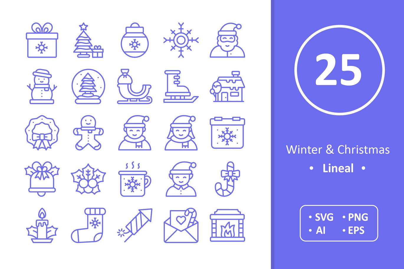 冬天/圣诞节主题矢量线性图标 Winter and Christmas Icons – Line插图
