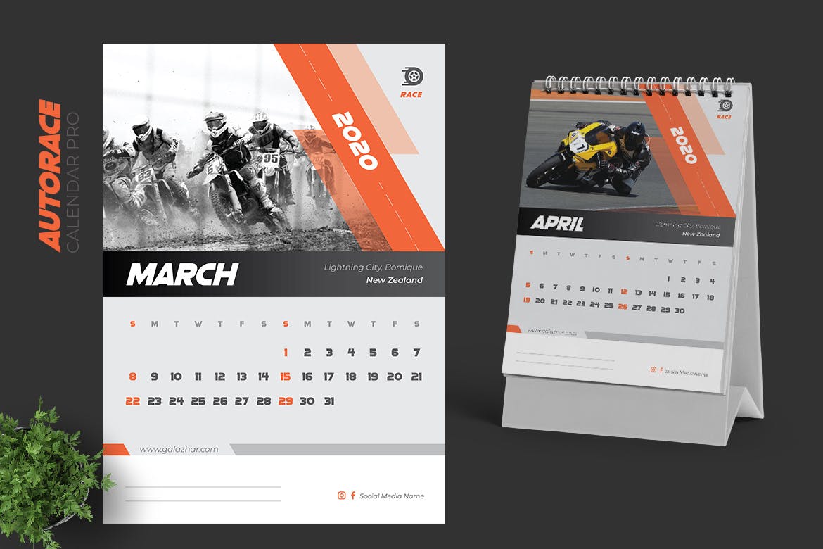 汽车竞赛主题2020年活页台历设计模板 2020 Auto Race Calendar Pro插图2