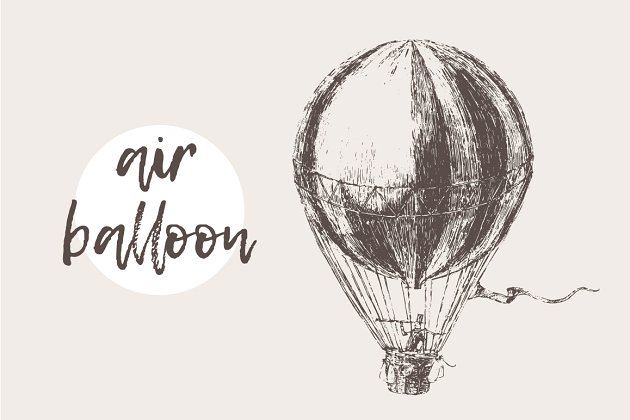 复古风热气球矢量图形 Flying retro air balloon with a man插图