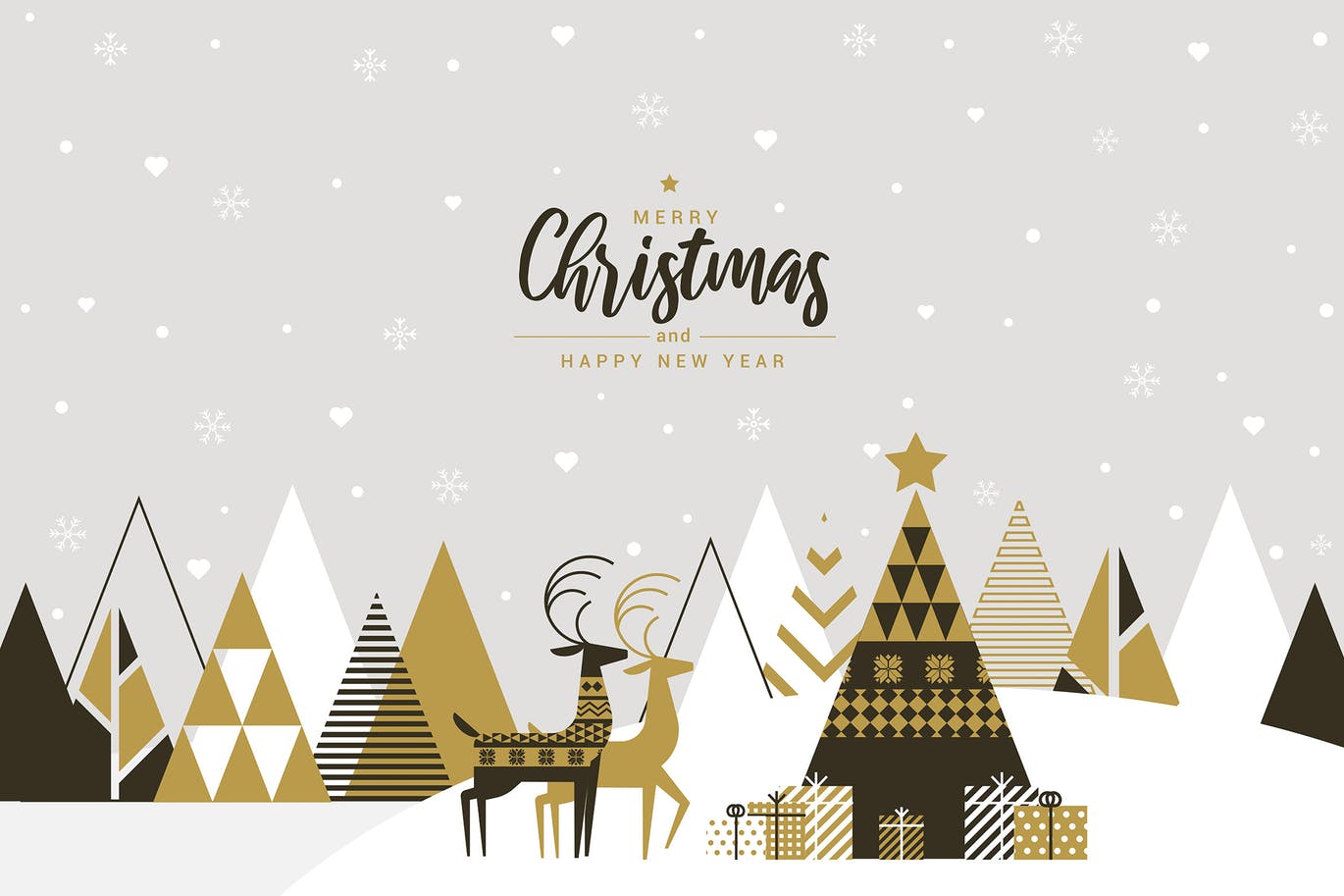 扁平设计风格创意圣诞节贺卡设计模板 Flat design Creative Christmas greeting card插图