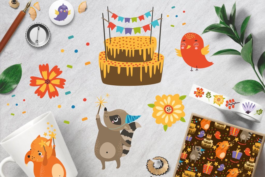 一组可爱动物生日主题背景素材下载[AI, EPS, JPG, PNG]插图(4)
