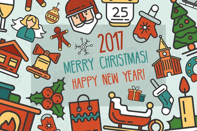 圣诞节&新年主题扁平风明信片贺卡设计模板 Merry Christmas & Happy New Year Postcard插图1