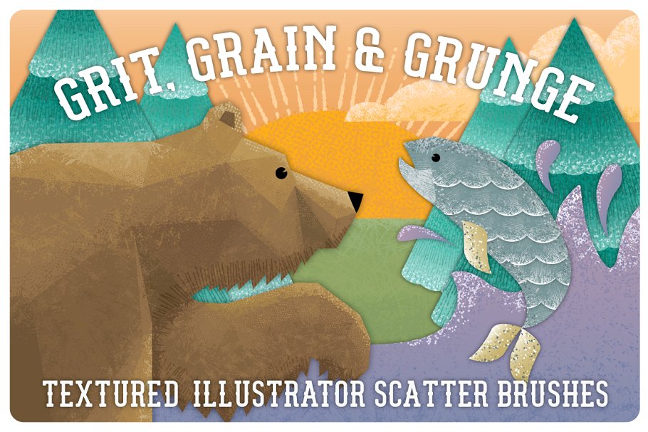 沙砾，散点&复杂线条AI笔刷 Grit, Grunge & Grain Scatter Brushes插图