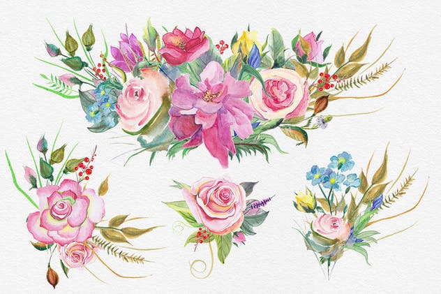 高品质花卉水彩DIY剪贴画合集 Watercolor DIY Pack插图(6)