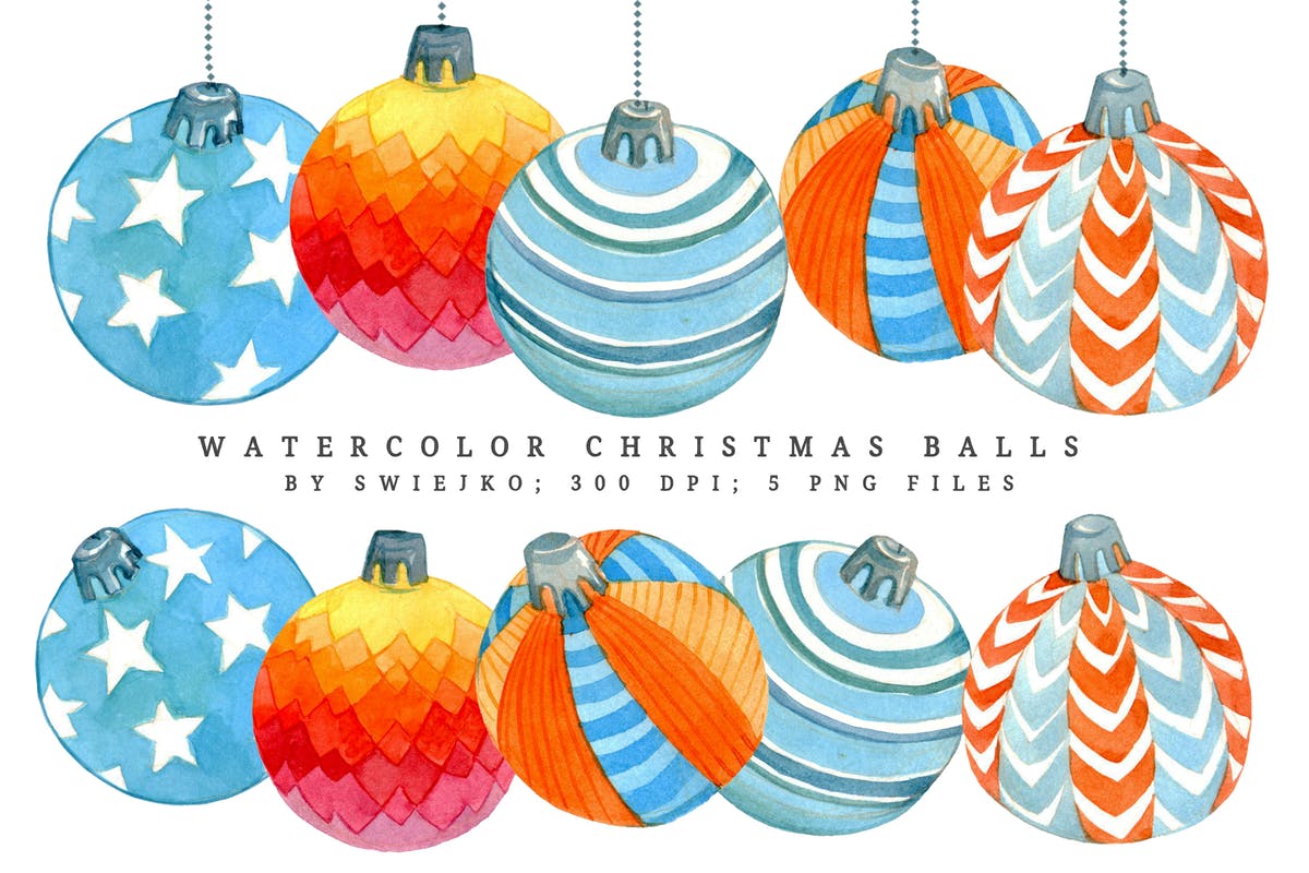 水彩圣诞球2 Watercolor Christmas balls II插图