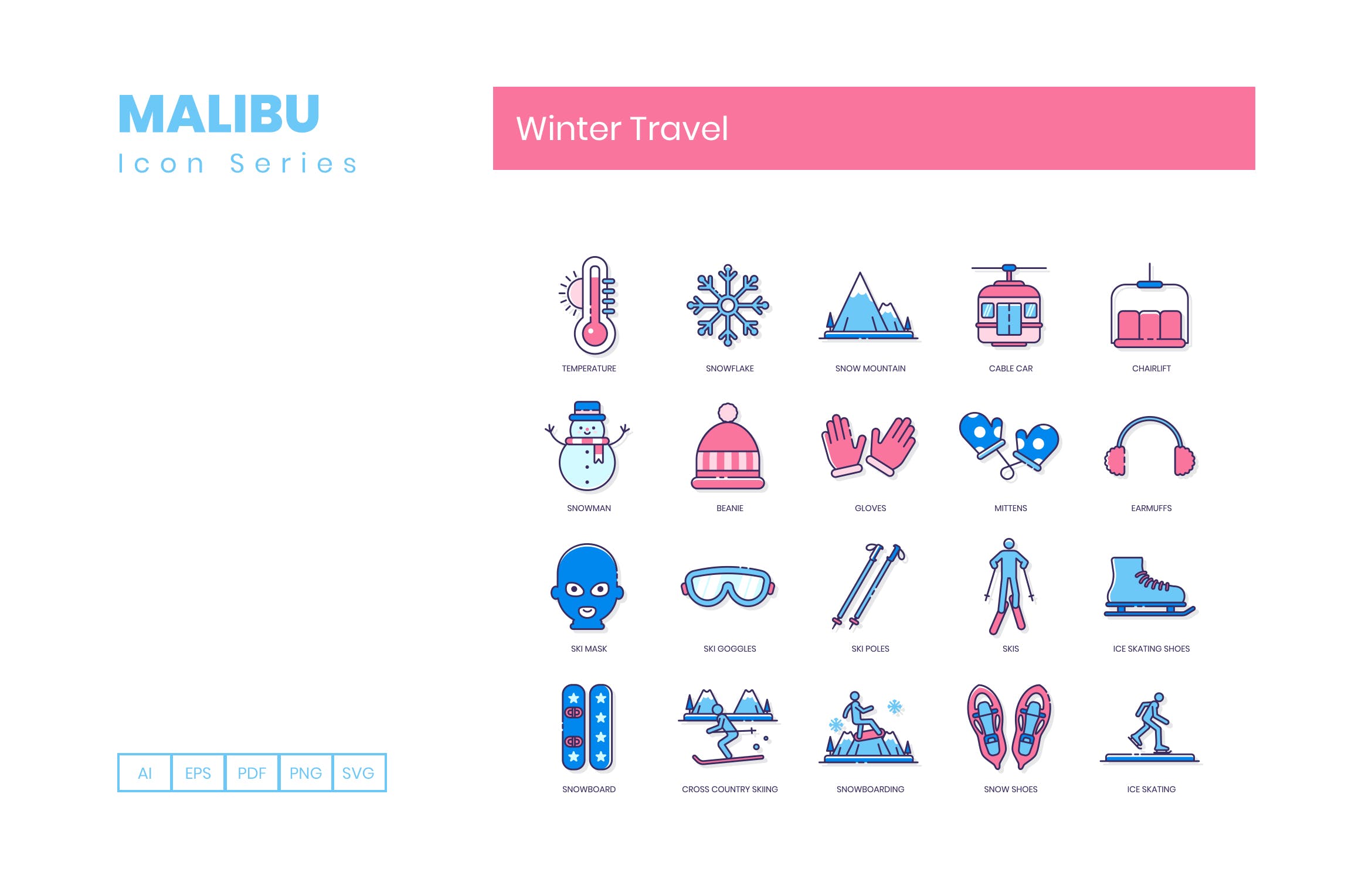 Malibu系列-85枚冬季旅行图标素材 85 Winter Travel Icons | Malibu Series插图(1)