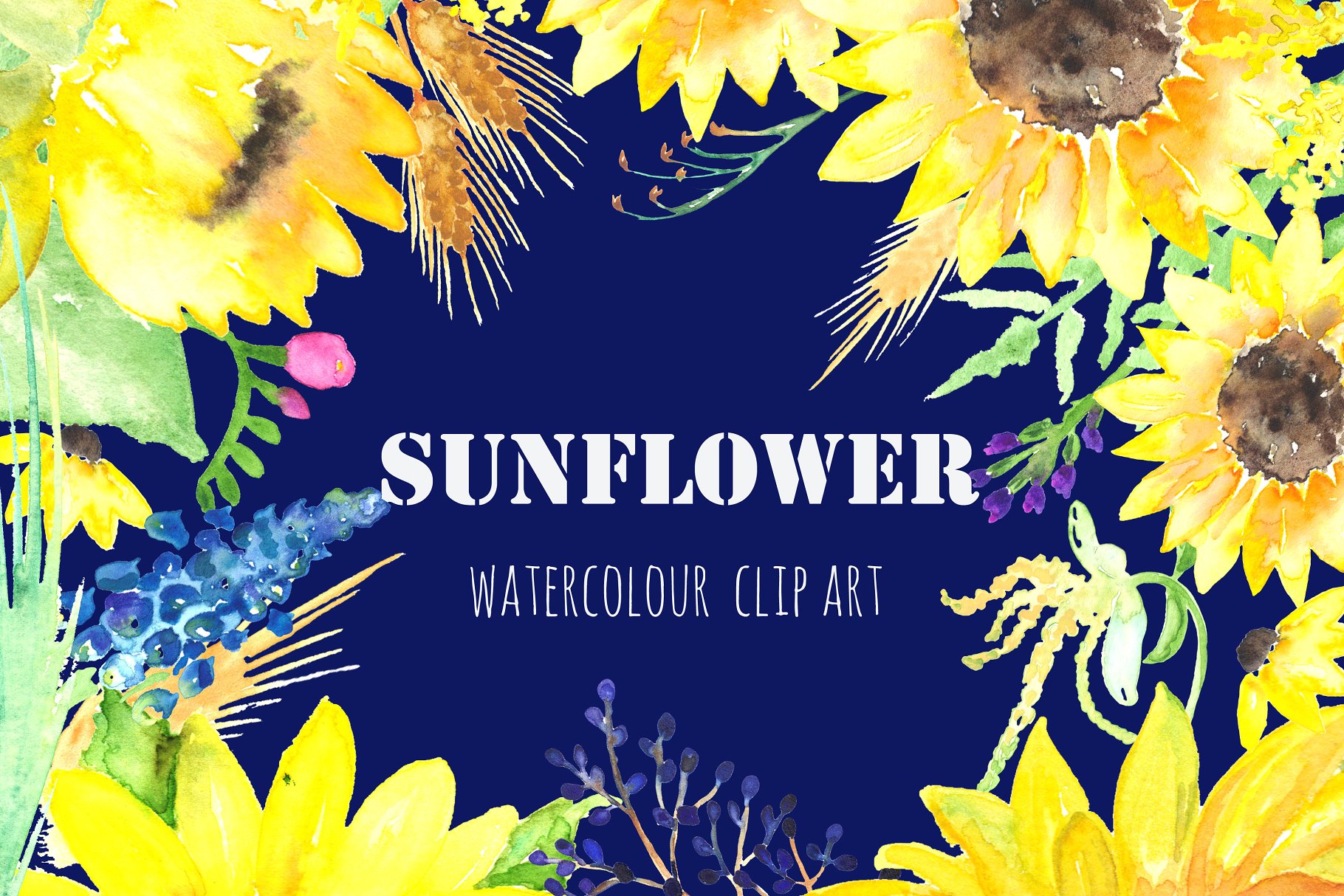向日葵水彩剪贴画 Sunflower Watercolor Clipart插图3