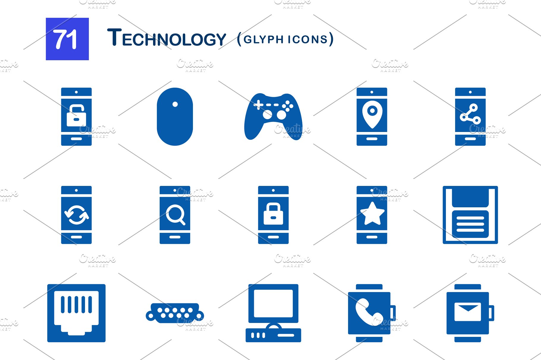 71个科技主题象形写意文字图标 71 Technology Glyph Icons插图3