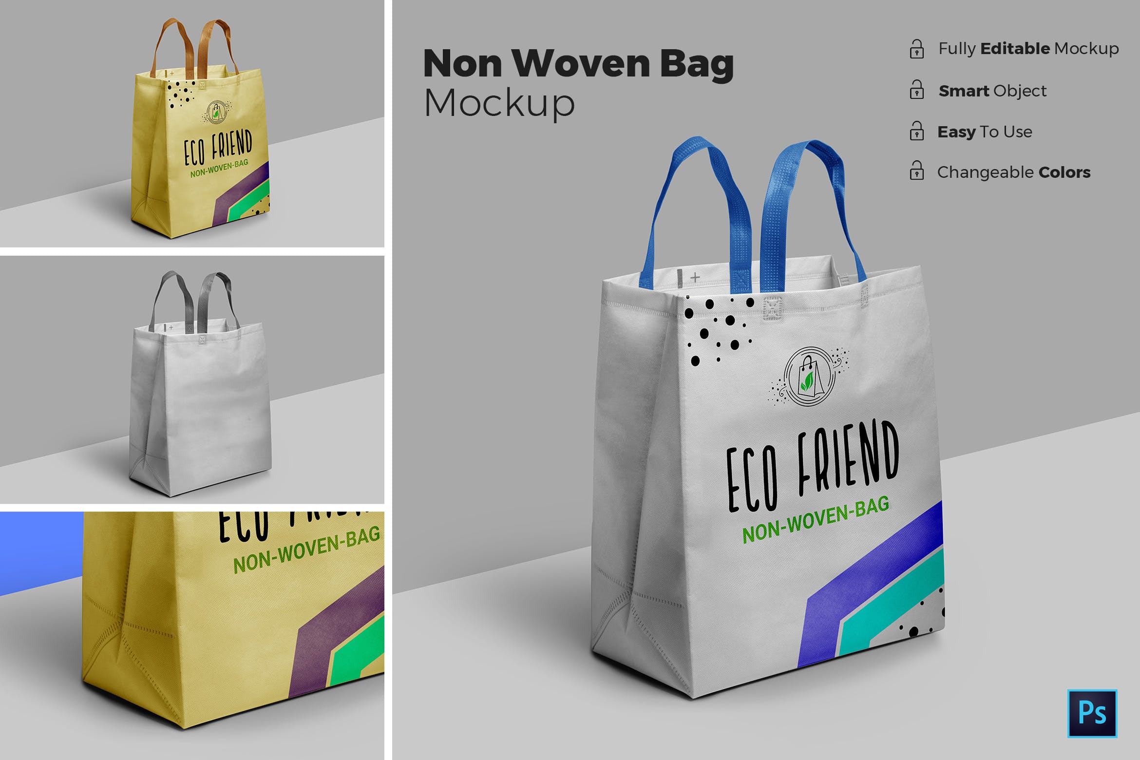无纺布环保购物袋设计图样机模板 Non Woven Bag Mockup插图