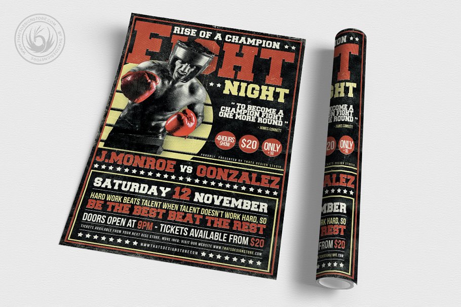 拳击竞技活动海报传单PSD模板V4 Fight Night Flyer PSD V4插图2