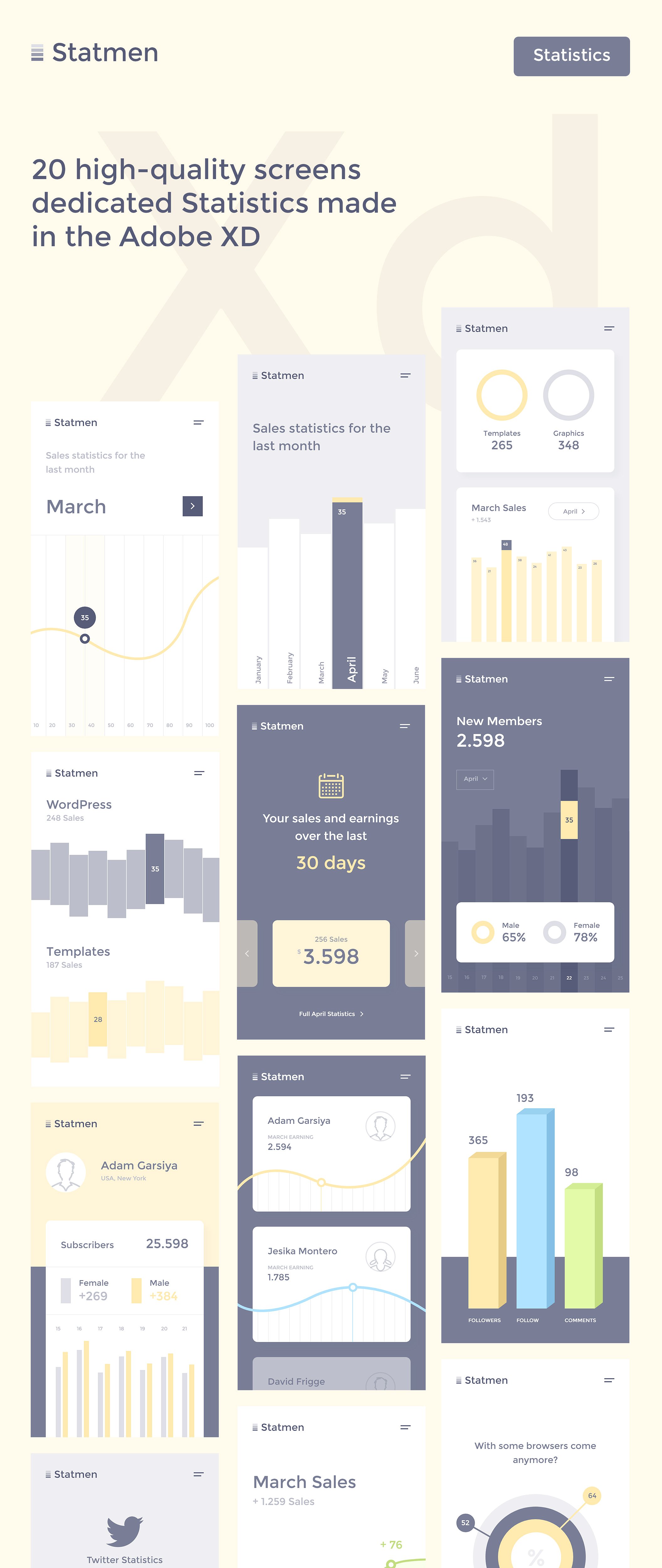 高质量 iOS APP 数据报表设计套件 Statmen XD iOS Ui Kit – Statistic [For Adobe XD]插图