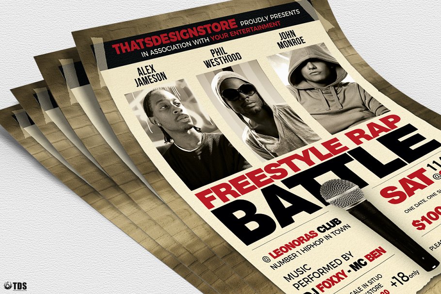 自由说唱饶舌音乐PK活动PSD传单模板V.5 Freestyle Rap Battle Flyer PSD V5插图(4)