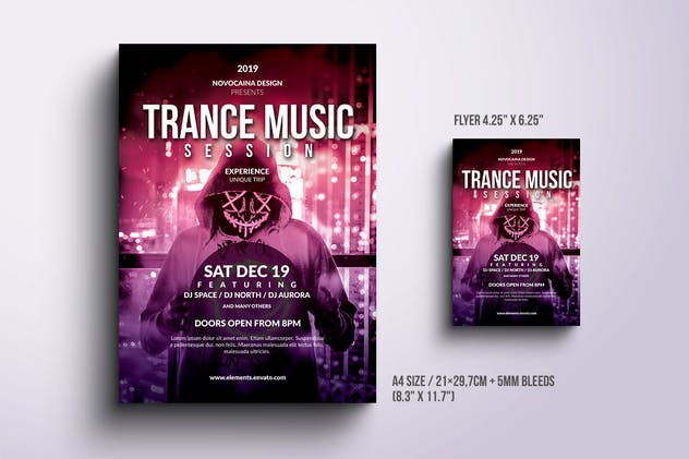 迷幻音乐活动传单和海报设计模板 Trance Music Event Flyer & Poster插图(1)
