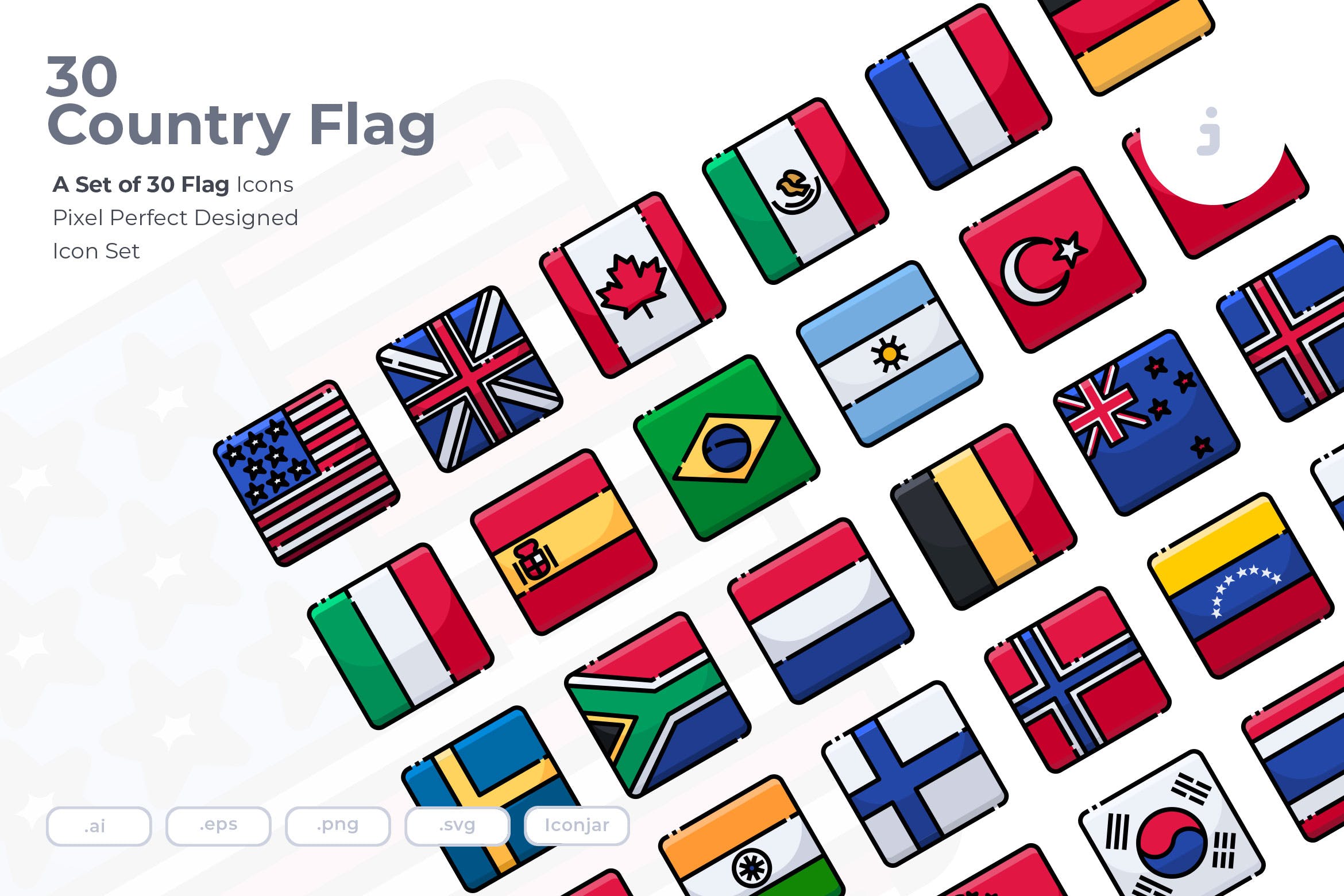 30枚国家国旗矢量图标 30 Country Flag Icons插图