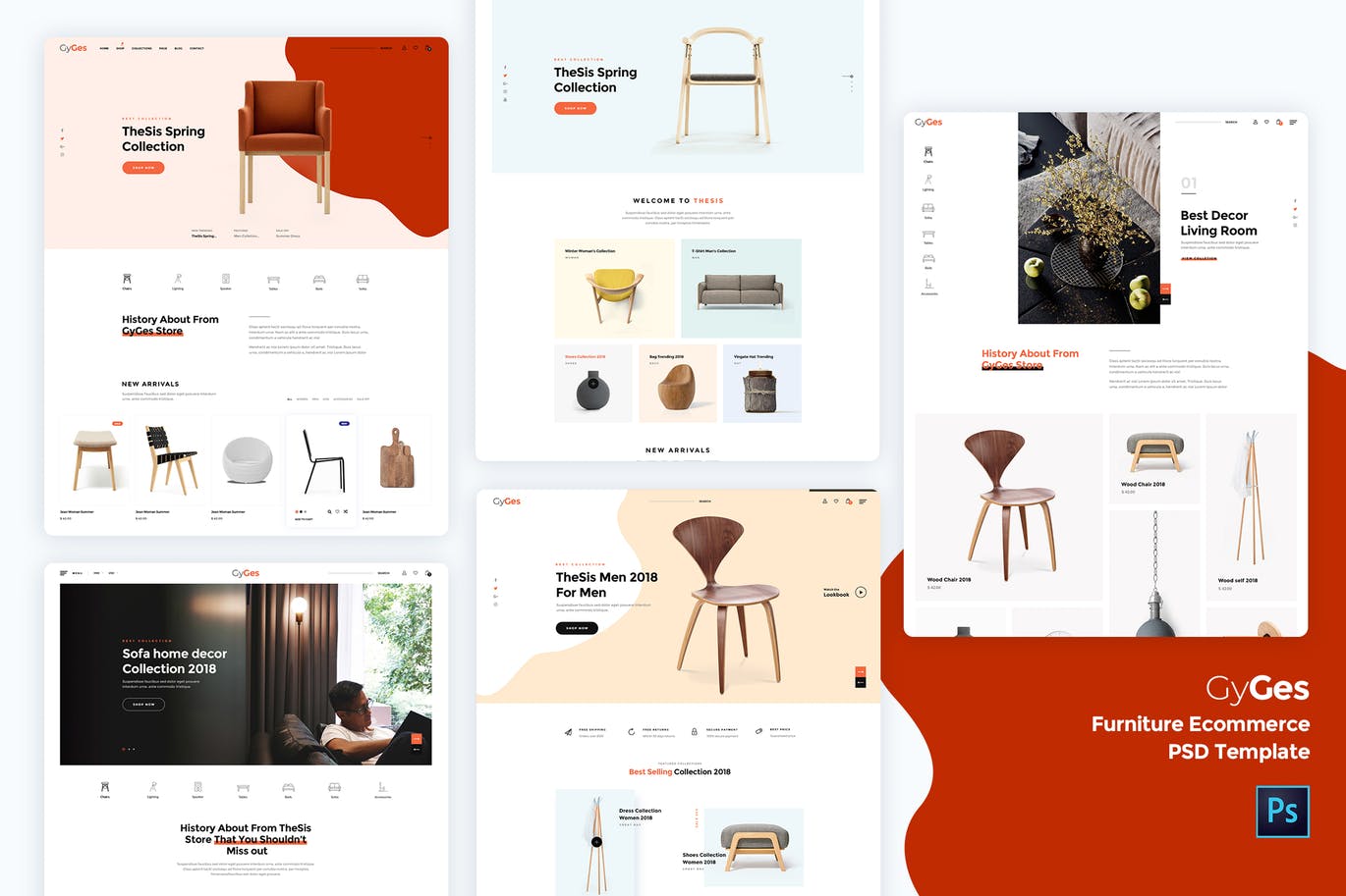 现代欧式家具网上商城网站设计PSD模板 Gyges – Furniture Ecommerce PSD Template插图