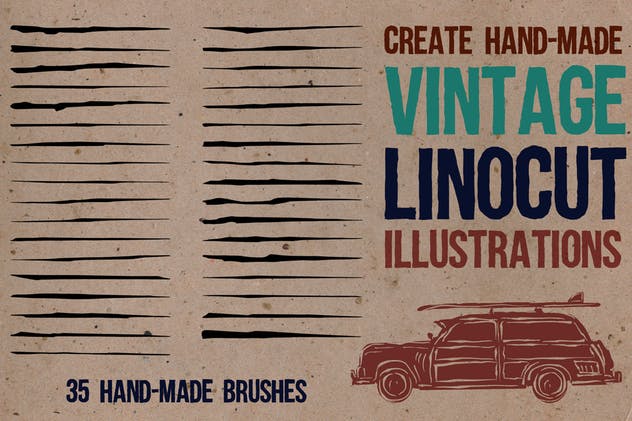 油毡浮雕画笔AI笔刷 Linocut Brushes for Adobe Illustrator插图