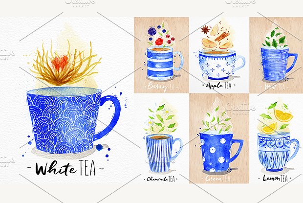 美丽如诗现代茶饮水彩菜单 Watercolor Tea Menu插图5