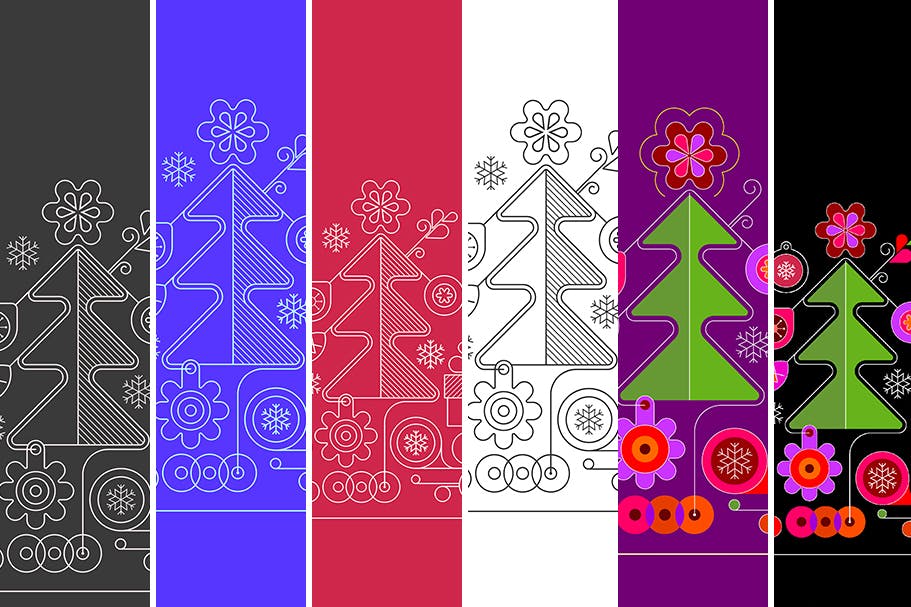 圣诞树线条艺术矢量插画素材 6 options of a Christmas Background插图7