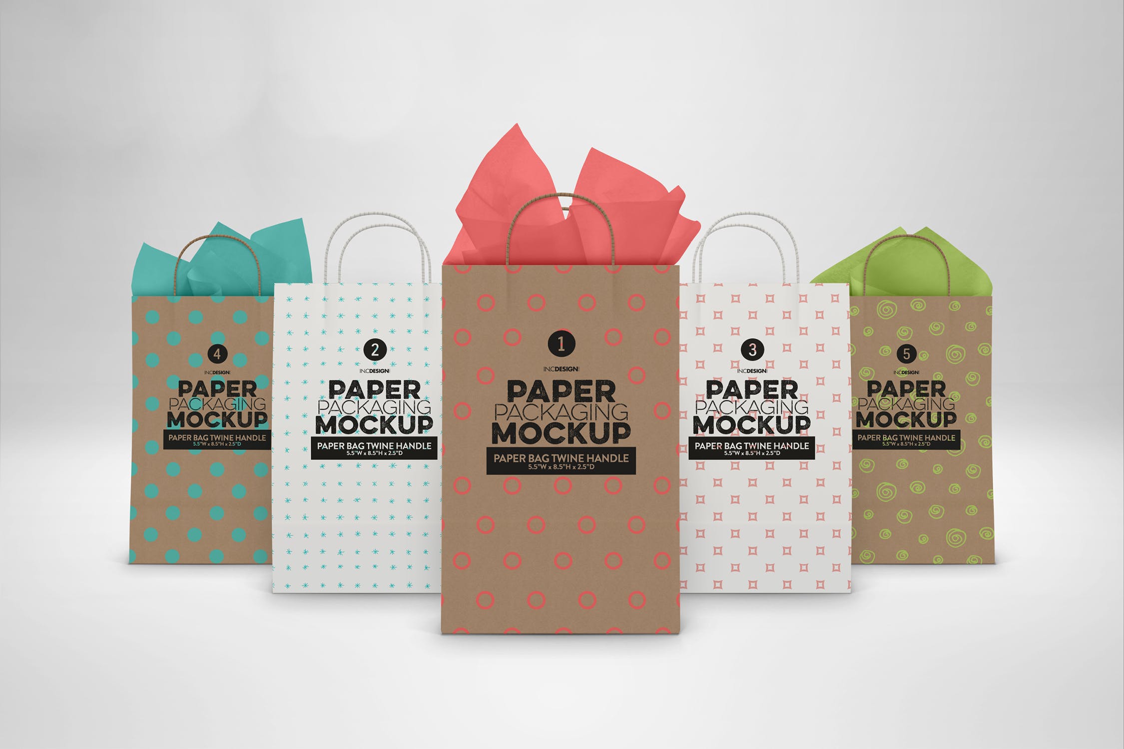 购物纸袋设计图片预览样机模板 Paper Bags Twine Handles Packaging Mockup插图(2)