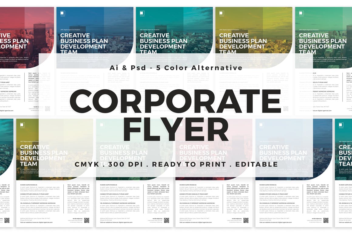 多色企业宣传海报/传单设计模板 Multicolor Corporate Flyer插图(1)