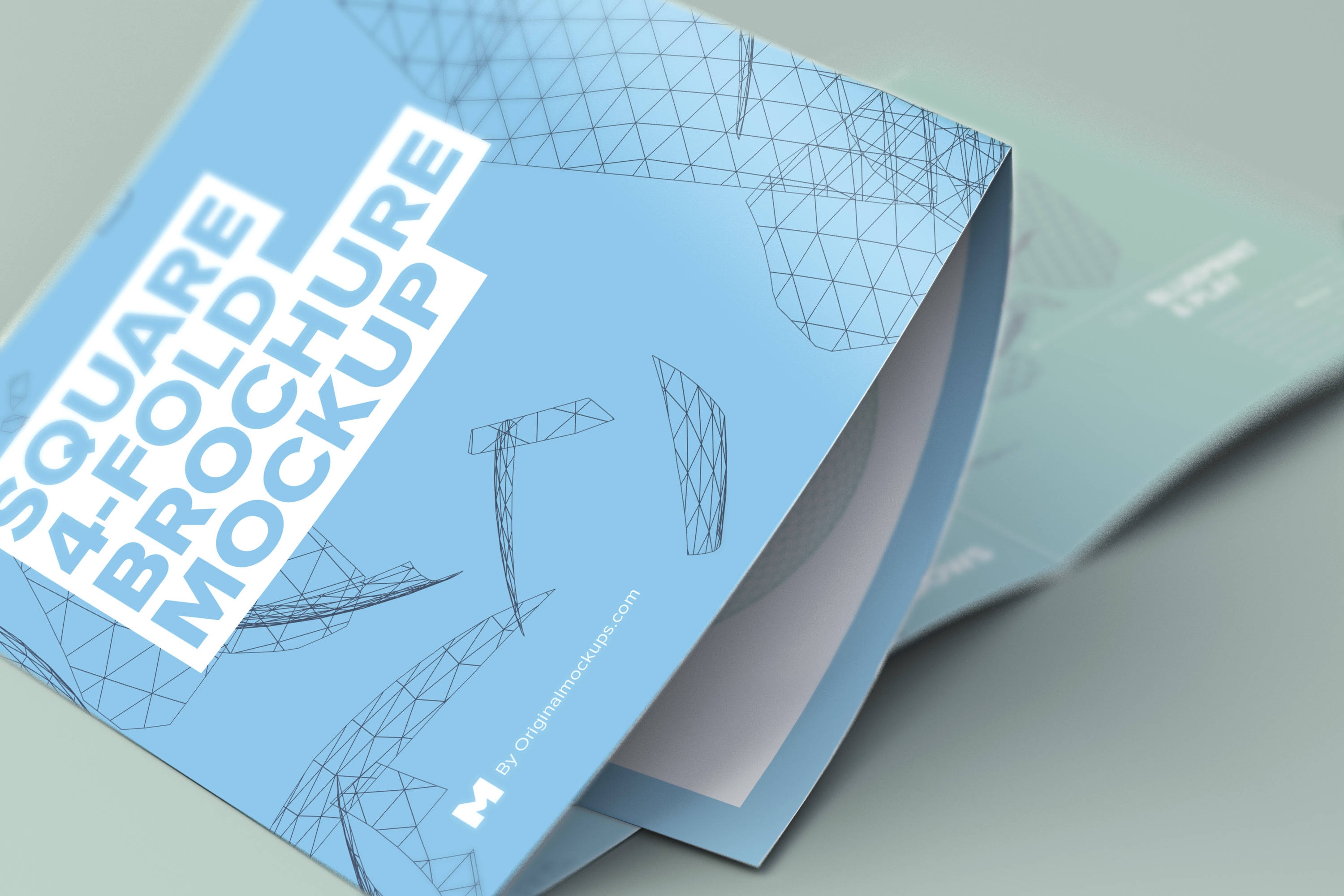 方形四折页小册子＆传单展开效果特写样机模板 Unfolding Square 4-Fold Brochure Close Up Mockup插图1