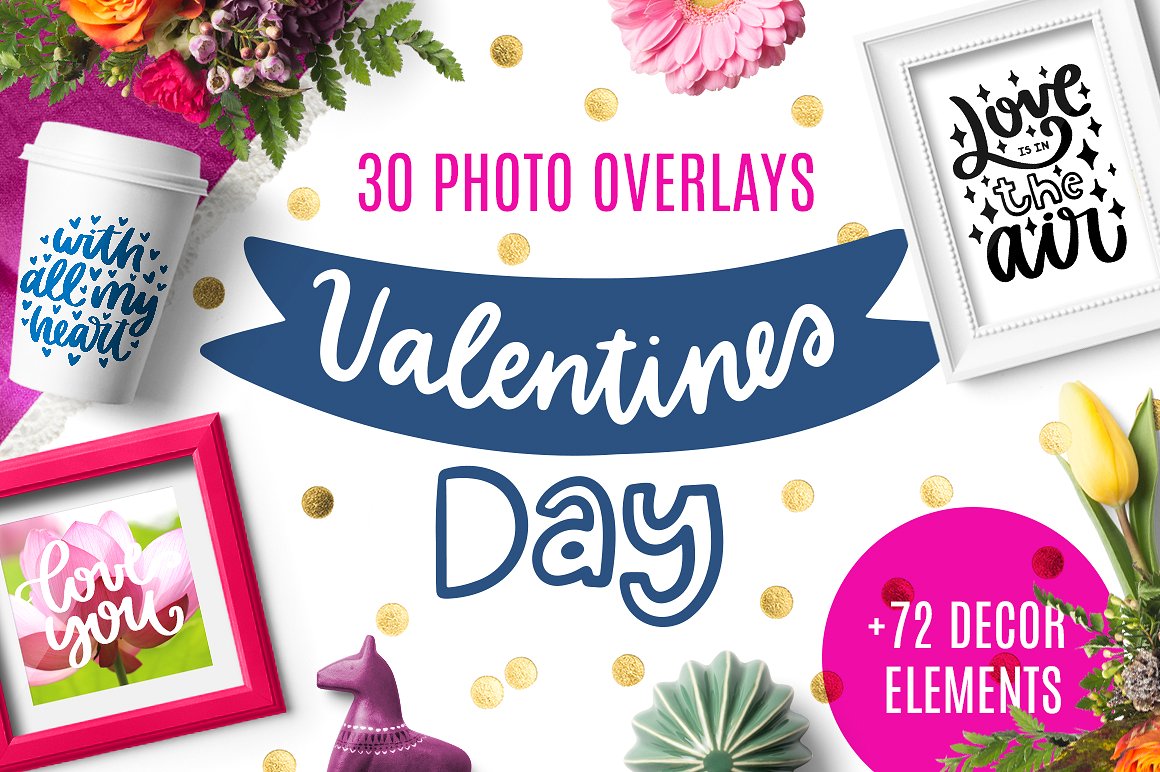 30幅情人节和爱情主题相关的字体图形剪贴画模板插图