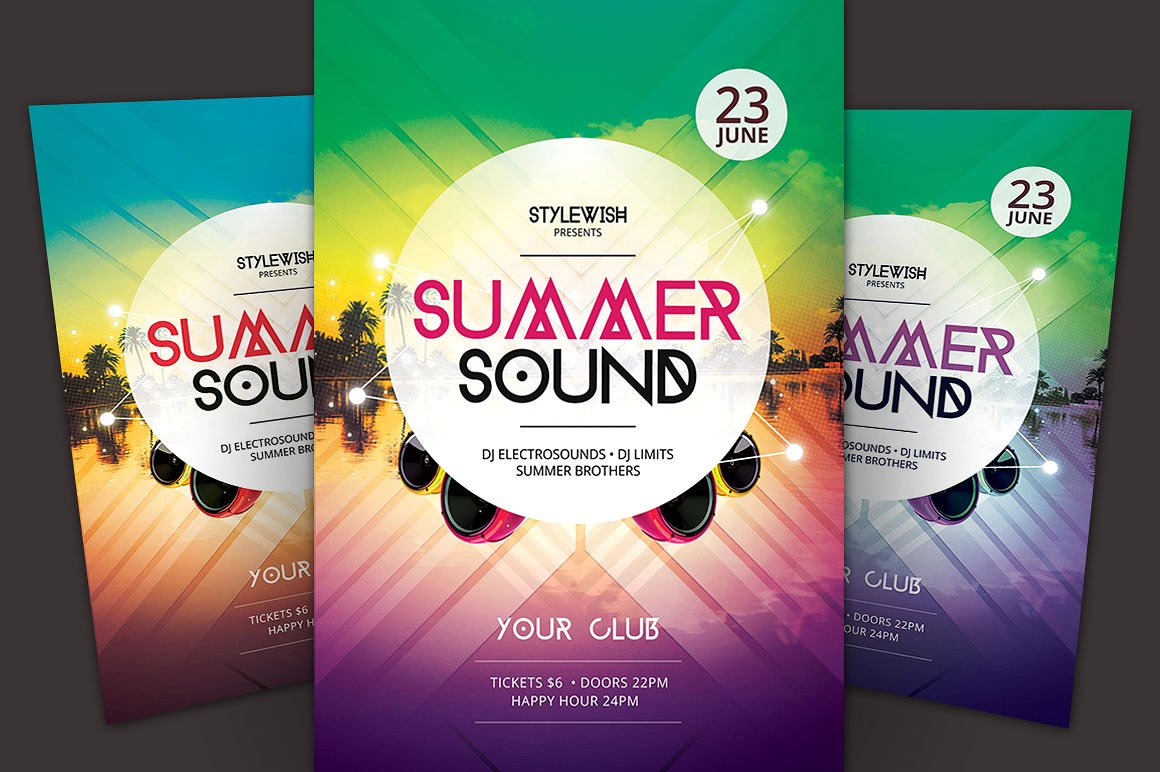 夏日沙滩音乐节海报PSD模板 Summer Sound Flyer Template插图