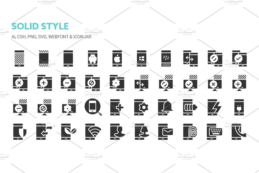 现代智能手机线型图标及实体图标  Smartphones Icons插图(2)