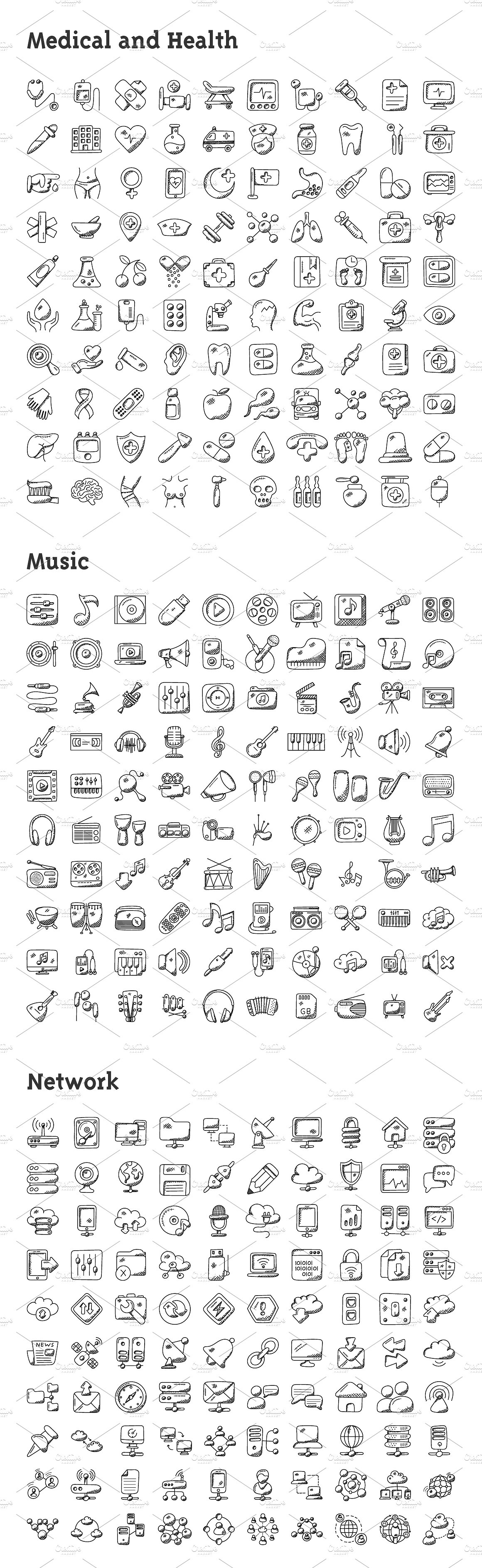 4074枚纯手工绘制涂鸦图标合集 4074 Hand Drawn Doodle Icons插图(8)