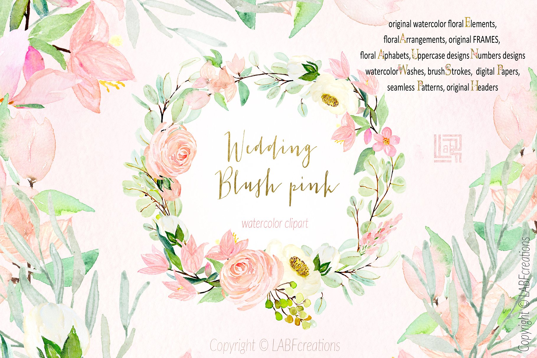 胭脂红水彩花卉元素，花环，花式字母… Blush pink bougainvillea插图16