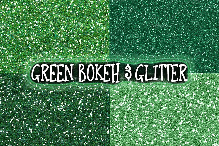 16款闪闪发光绿色散景背景 Green Glitter & Bokeh Backgrounds插图(1)