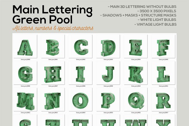 大帐篷灯泡装饰金属字体场景模板13 Marquee Light Bulbs Chaos 13 – Green Pool Letters插图(1)