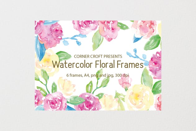 黄色&粉红色水彩花卉框架套装 Watercolor floral frame yellow and pink插图4