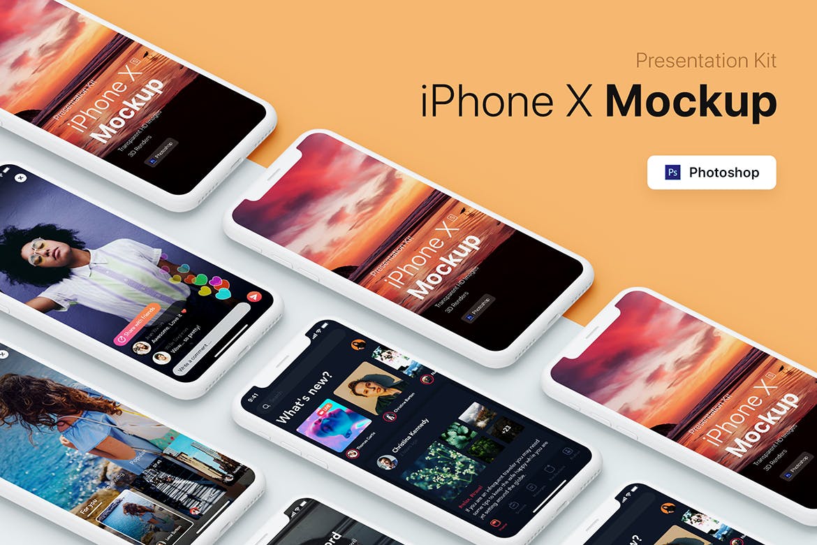 APP界面设计截图预览iPhone 8手机样机模板v2 Presentation Kit – iPhone showcase Mockup插图(2)