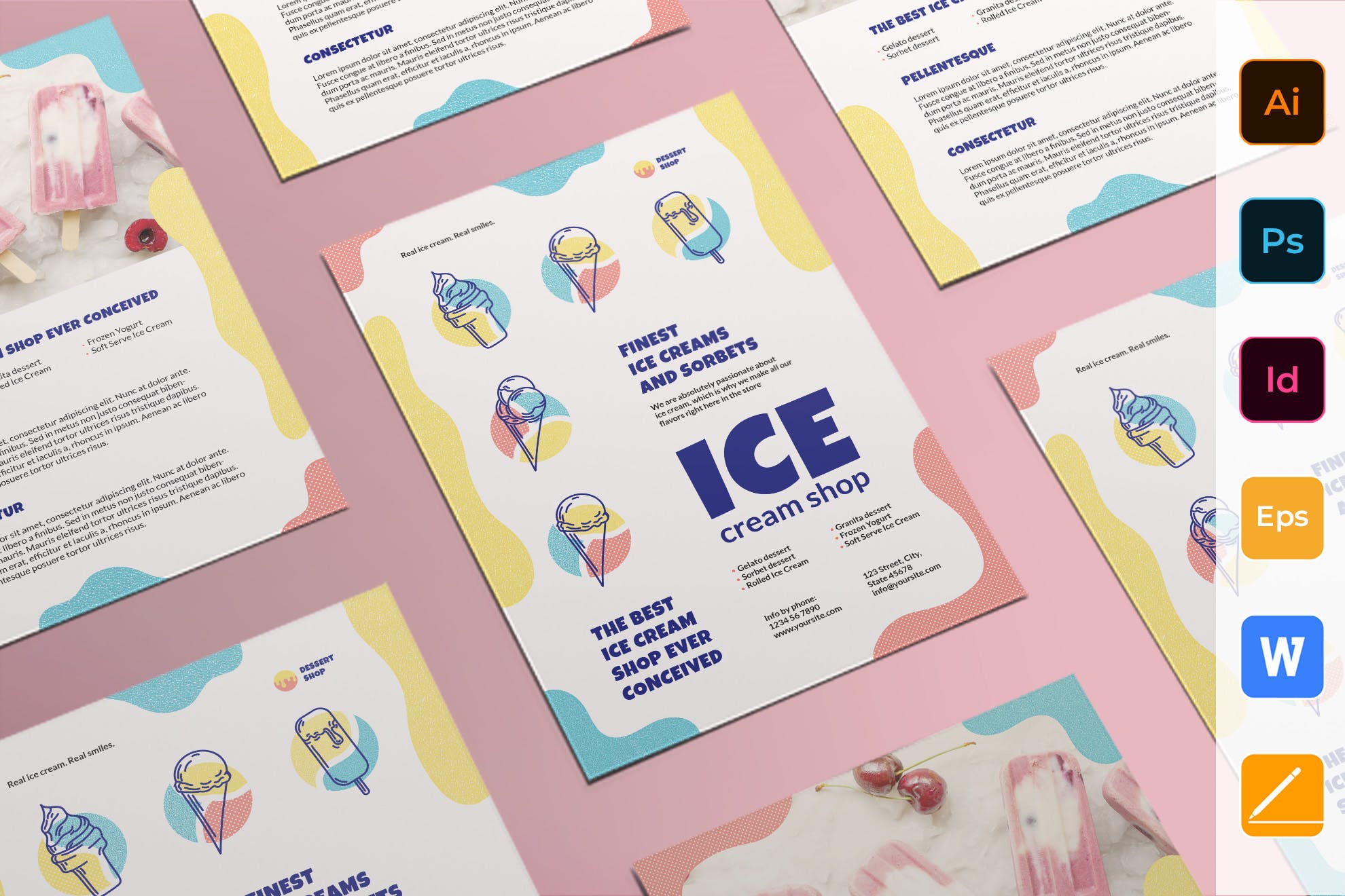 雪糕店活动/品牌宣传pop海报设计模板 Ice Cream Shop Flyer插图