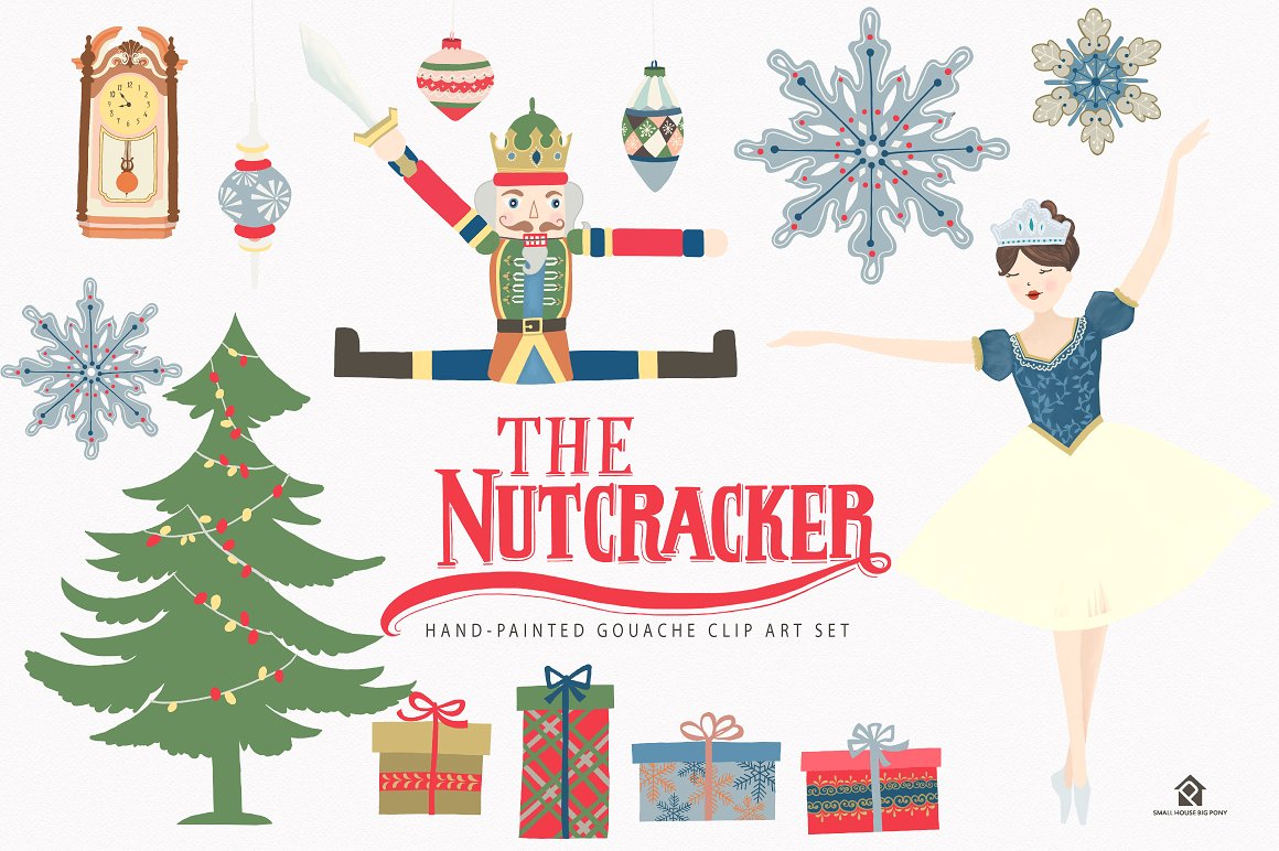 手绘胡桃夹子芭蕾舞童话水粉插画 The Nutcracker Ballet Clip Art Set插图1