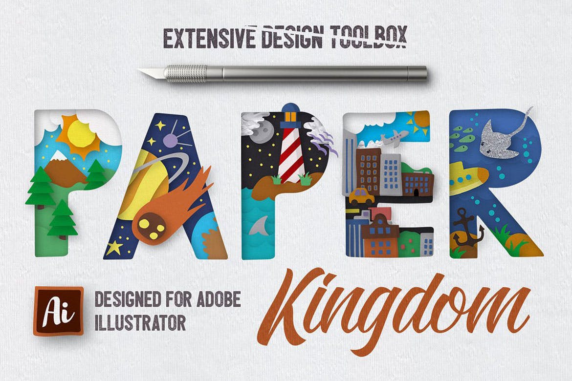 可爱剪纸艺术插画AI设计素材 Paper Kingdom Illustrator Graphic Styles插图