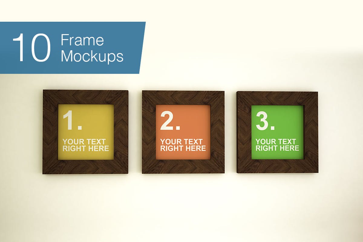 棕色实木方形框架样机模板 Frame Mockups – 10 poses插图