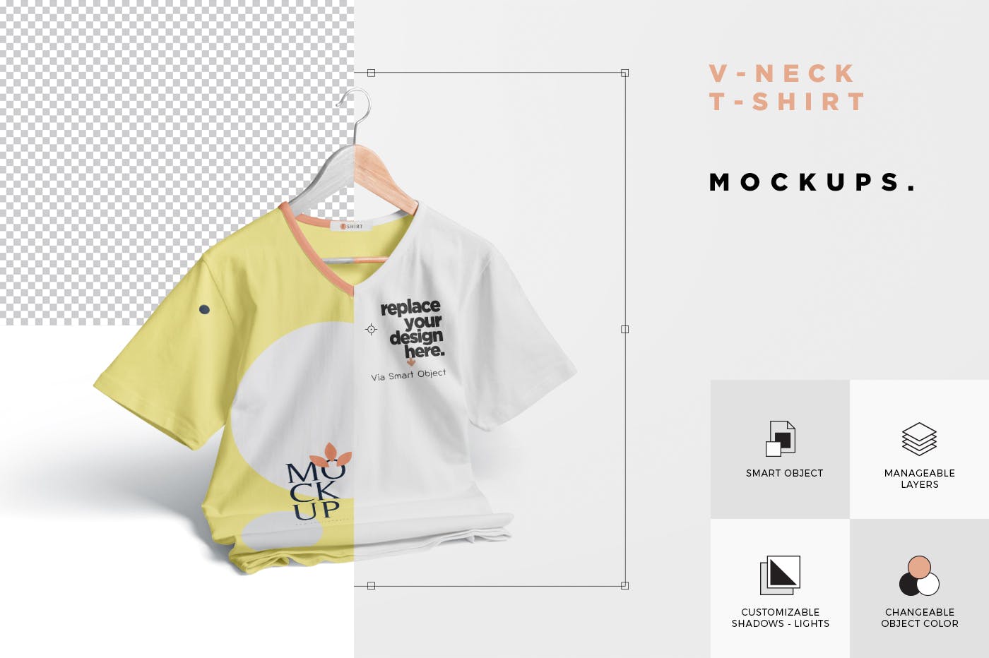 V领T恤服装印花设计效果图样机 V-Neck T-Shirt Mockups插图(5)
