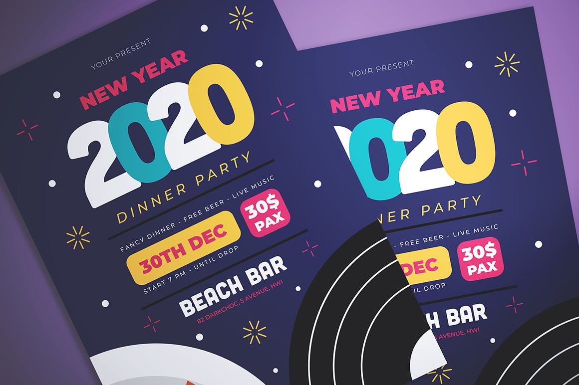 2020年新年聚餐活动邀请海报传单模板 New Year Dinner Flyer插图(1)