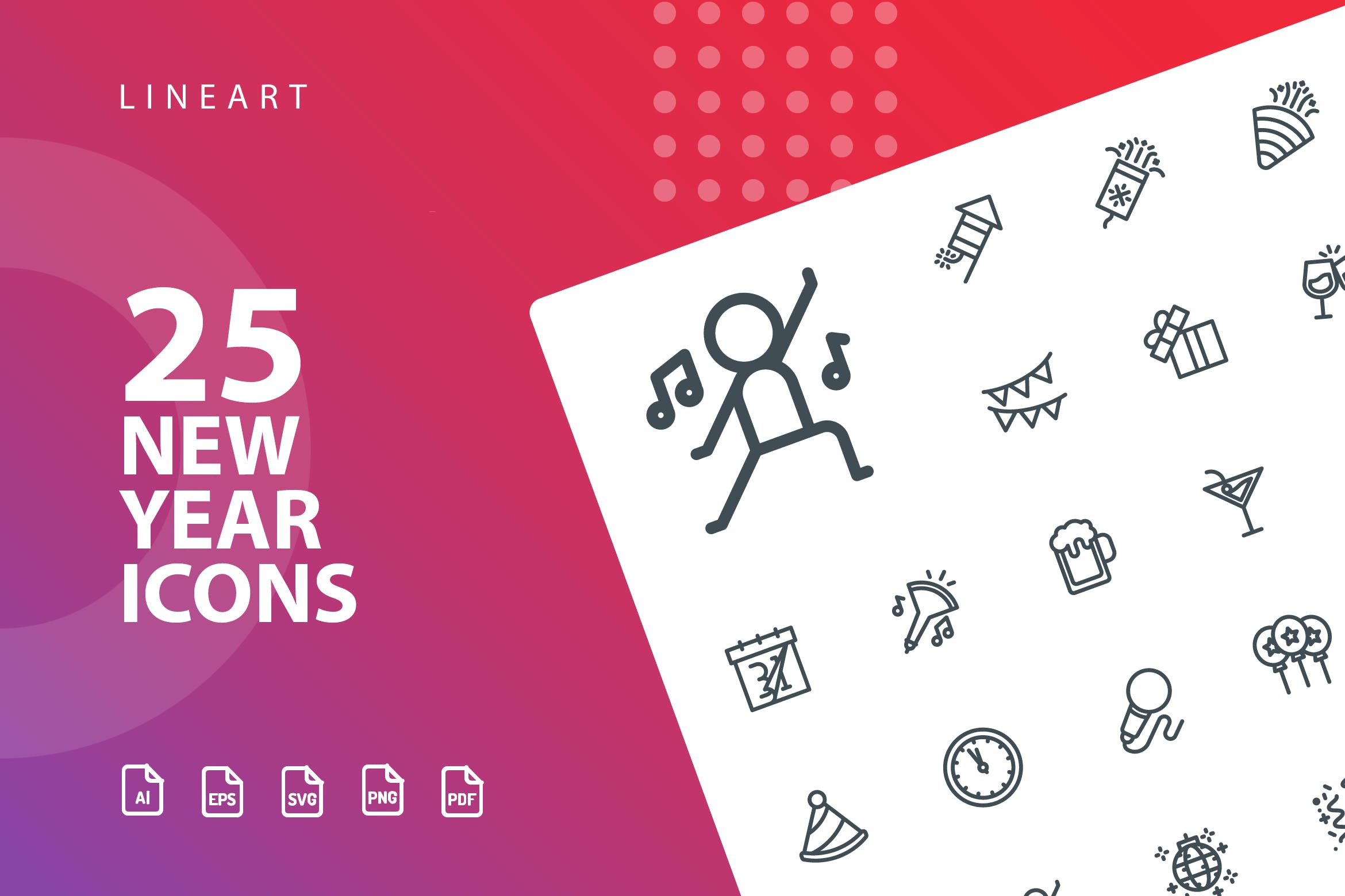 25枚新年主题矢量线性图标 New Year Lineart  Icons插图