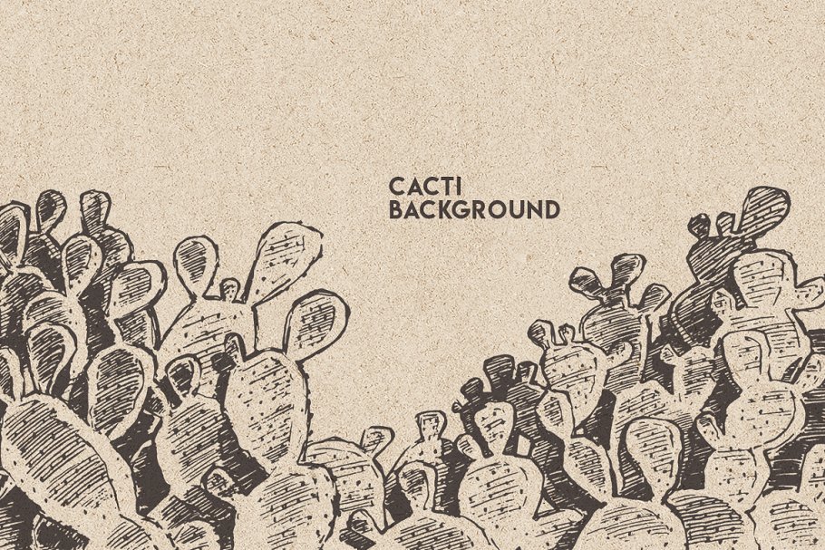 仙人掌素描风格设计素材 Big cacti bundle, sketch style插图3