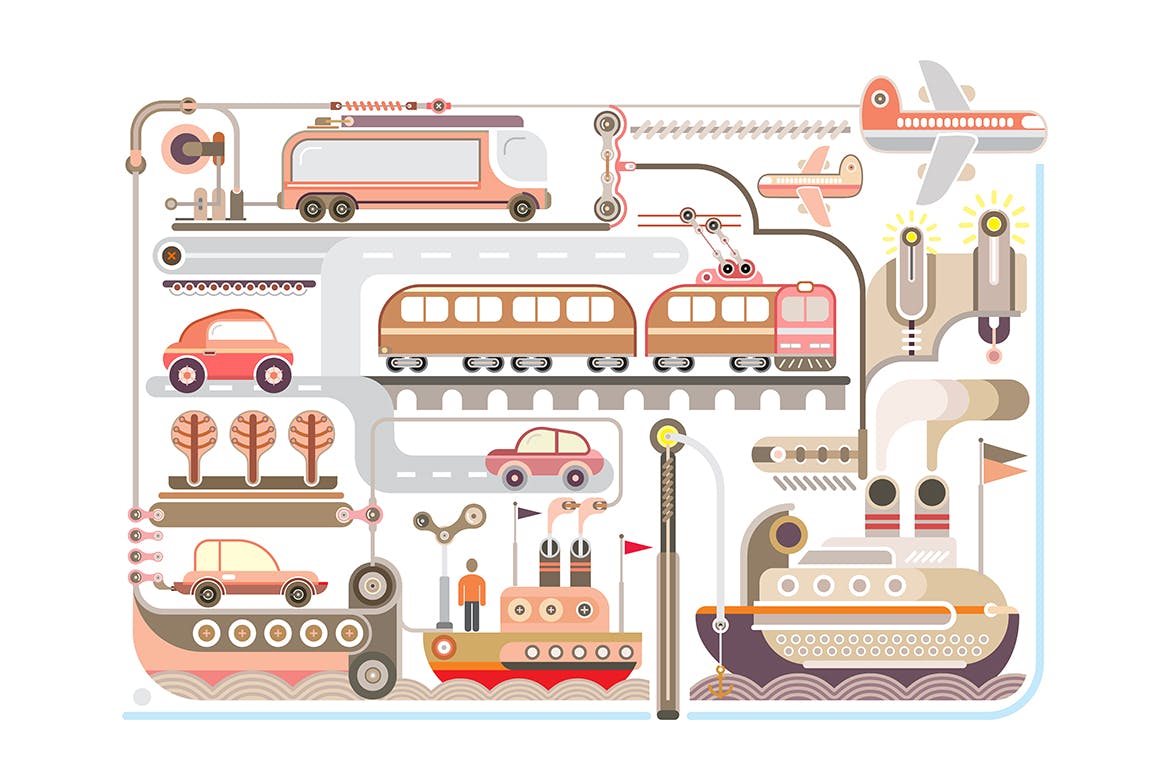 旅行&交通主题矢量插画设计素材 Travel and Transport vector design插图