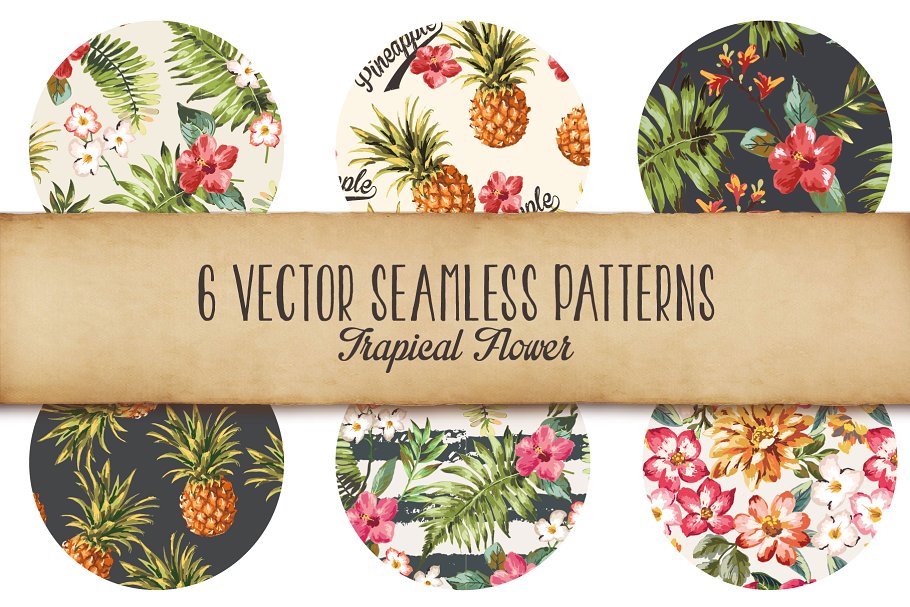 热带雨林植物花卉图案无缝纹理v2 Seamless tropical patterns Vol.2插图(1)