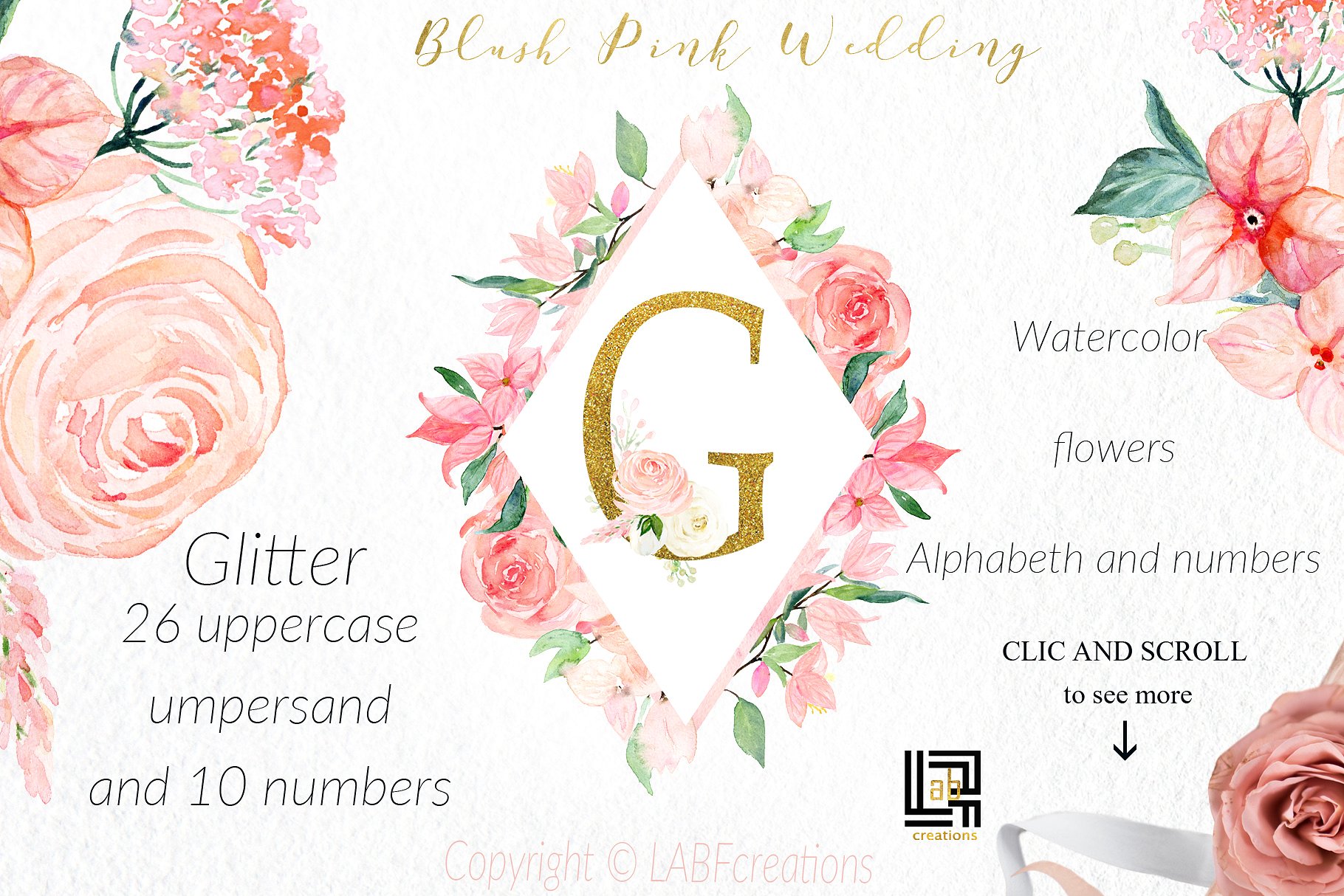 胭脂红水彩花卉元素，花环，花式字母… Blush pink bougainvillea插图1