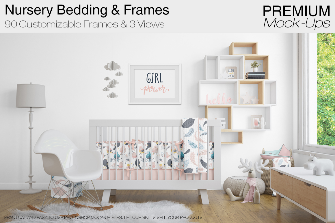 高品质的婴儿床 & 90个相框展示样机下载 Nursery Crib Wall & 90 Frames [psd]插图(13)