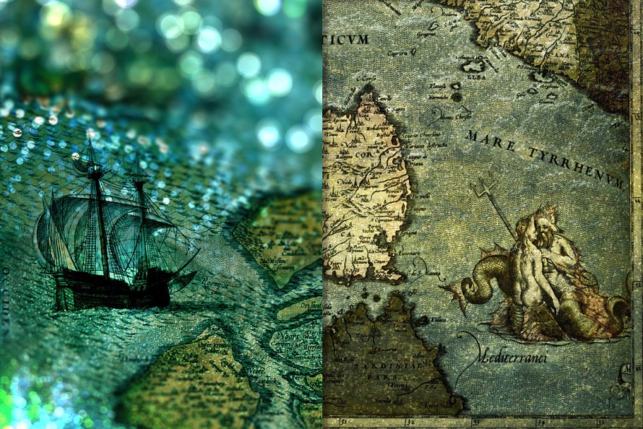 复古奢华航海世界地图背景纹理 Nautical Backgrounds – Sea Map Art插图1