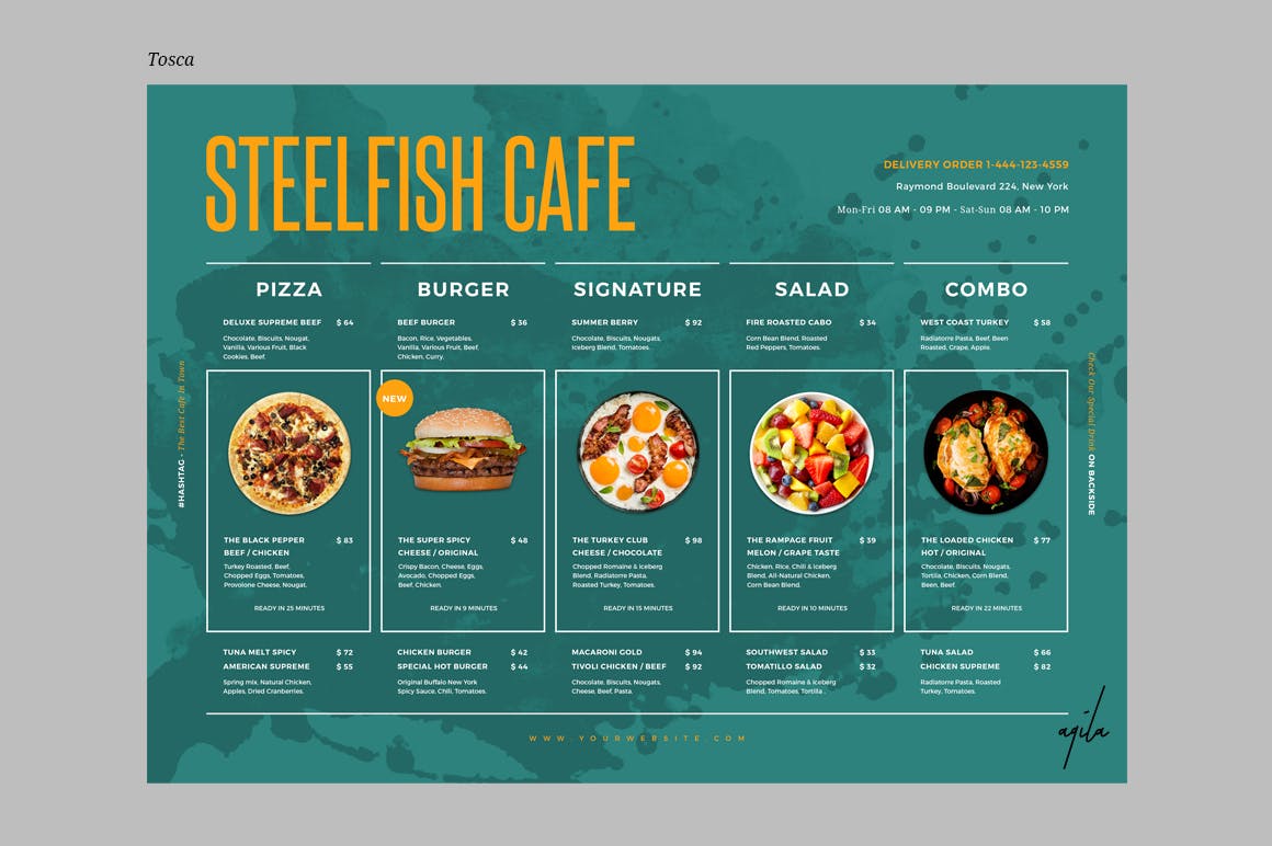 时尚高端简约多用途的餐厅饭店餐单菜谱设计海报宣传单DM折页设计模板插图(6)