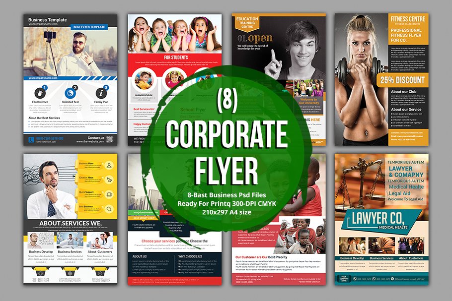 商业企业宣传传单模板 Corporate 8 Flyer Bundle Template插图