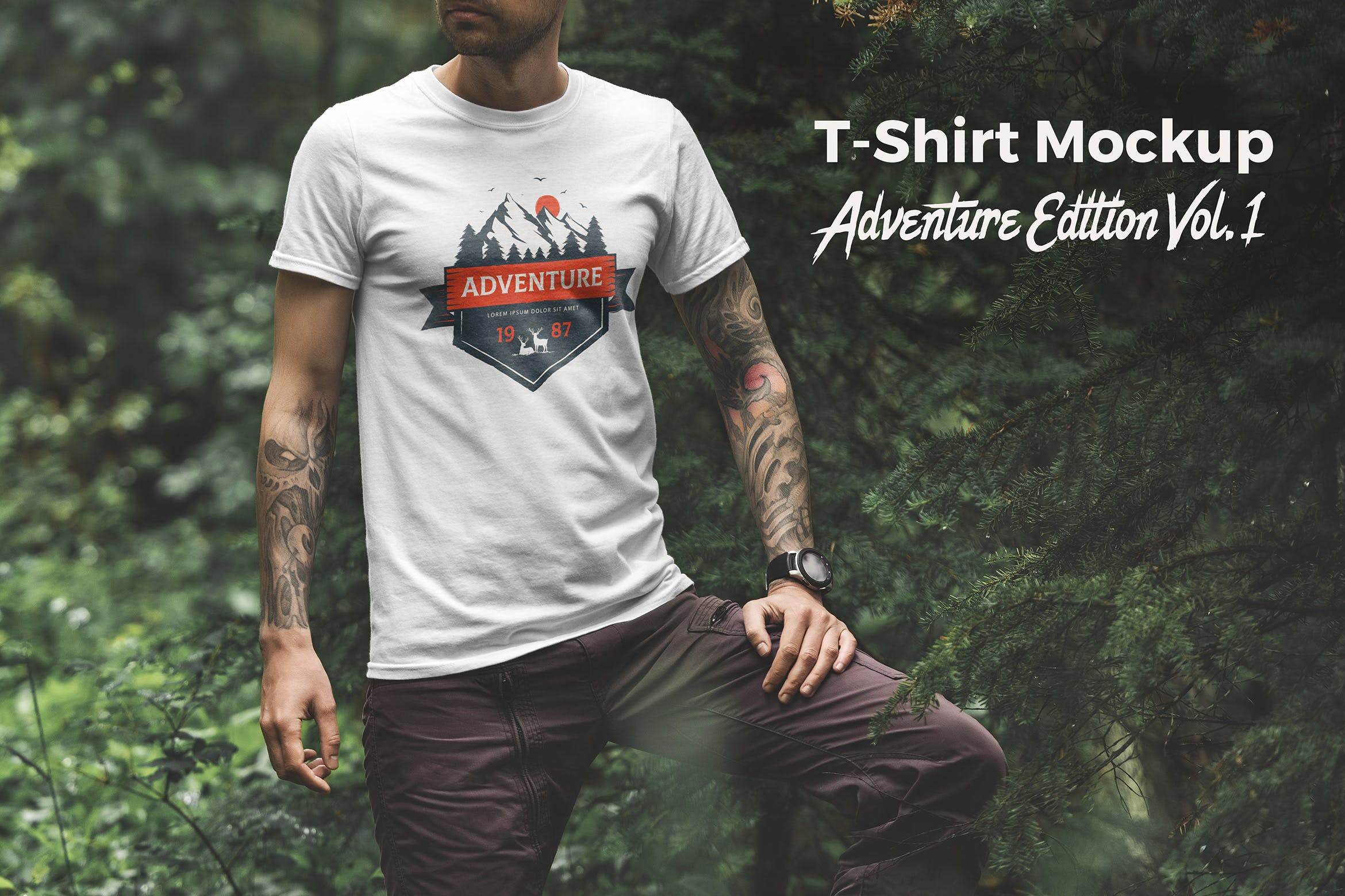 男士T恤印花设计户外场景模特上身效果样机v1 T-Shirt Mockup Adventure  Edition Vol. 1插图